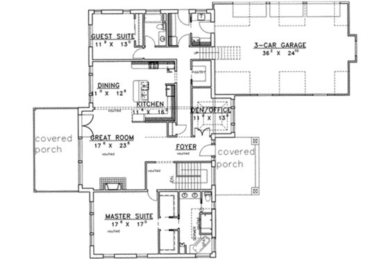 Floor Plan - Main Floor for Traditional House Plan #117-418 - 4 bed, 3.5 bath