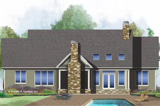 Exterior - Rear Elevation for Ranch House Plan #929-1024 - 3 bed, 2 bath