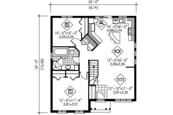 Floor Plan - Main Floor House Plan #25-1031 - 2 bed, 1 bath