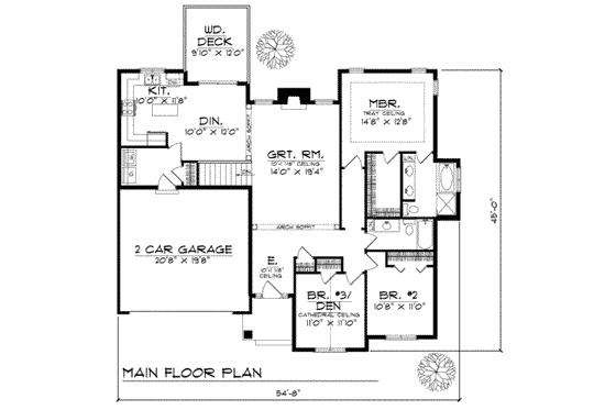 Floor Plan - Main Floor for Traditional House Plan #70-155 - 3 bed, 2 bath