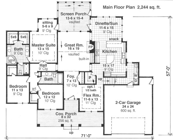 Craftsman style house plan, main level floor plan