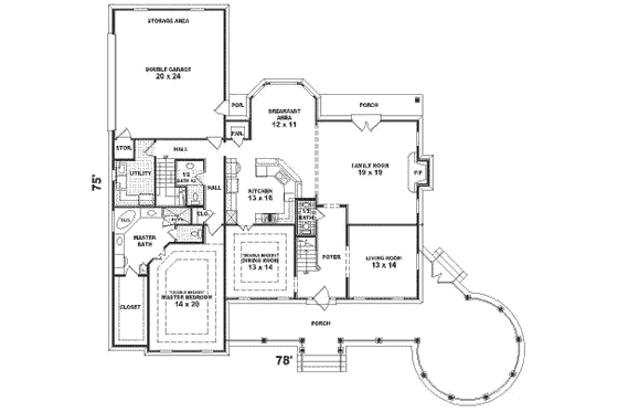 Floor Plan - Main Floor for Southern House Plan #81-341 - 4 bed, 3.5 bath