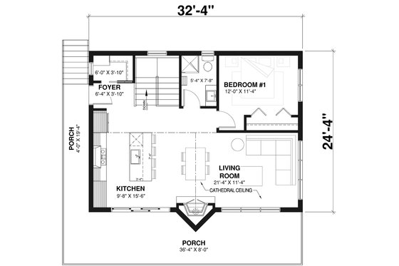 Floor Plan - Main Floor for Contemporary House Plan #23-2040 - 3 bed, 2 bath