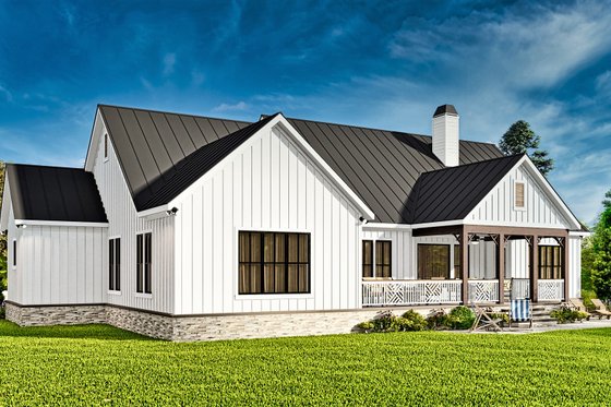 Exterior - Rear Elevation 1 for Farmhouse House Plan #54-575 - 3 bed, 2.5 bath
