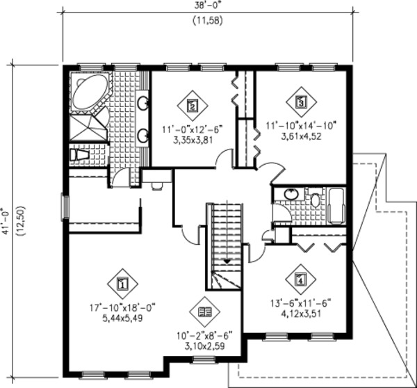 Colonial Floor Plan - Upper Floor Plan #25-4223