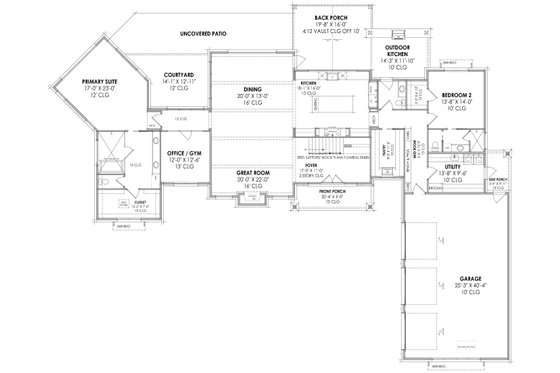 Floor Plan - Main Floor for Farmhouse House Plan #1096-4 - 4 bed, 4.5 bath