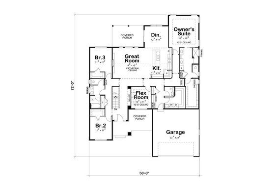 Floor Plan - Main Floor for Craftsman House Plan #20-2412 - 3 bed, 2.5 bath