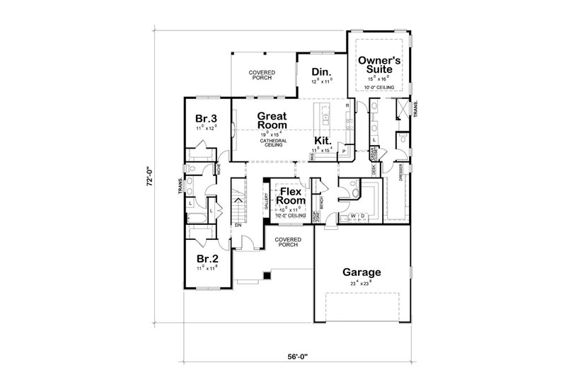 Architectural House Design - Floor Plan - Main Floor for Craftsman House Plan #20-2412 - 3 bed, 2.5 bath