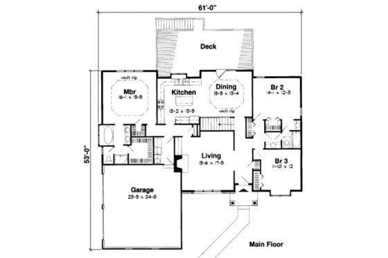 Floor Plan - Main Floor for European House Plan #312-322 - 4 bed, 3 bath