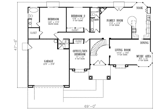 Floor Plan - Main Floor for Mediterranean House Plan #1-622 - 4 bed, 3 bath