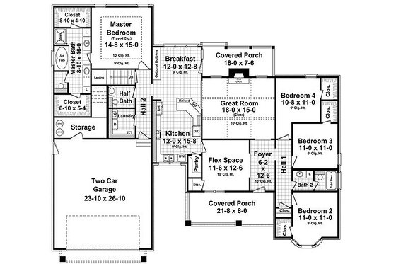 Floor Plan - Main Floor for Craftsman House Plan #21-312 - 4 bed, 2.5 bath