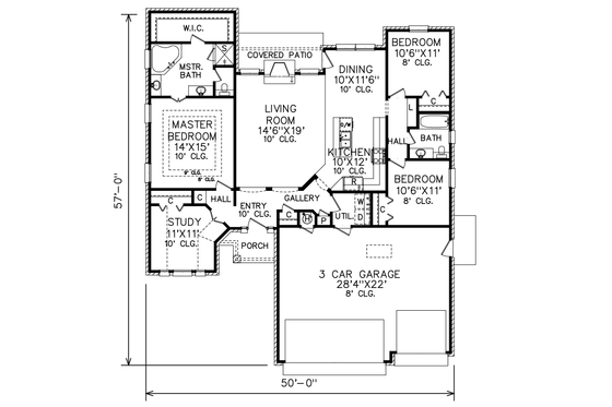 Floor Plan - Main Floor for Traditional House Plan #65-510 - 3 bed, 2 bath