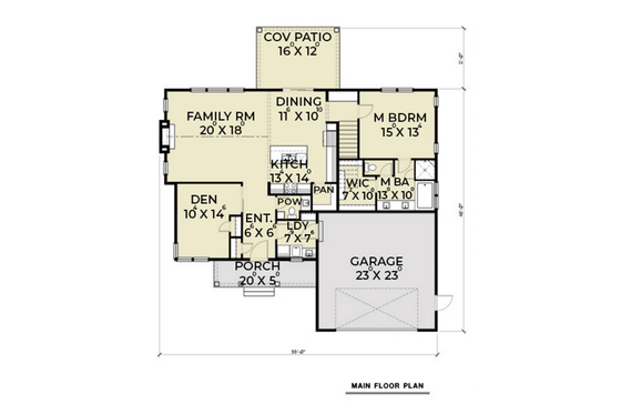 Floor Plan - Main Floor for Farmhouse House Plan #1070-16 - 3 bed, 2.5 bath
