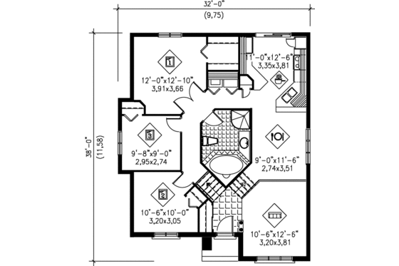 Floor Plan - Main Floor for European House Plan #25-1007 - 3 bed, 1 bath