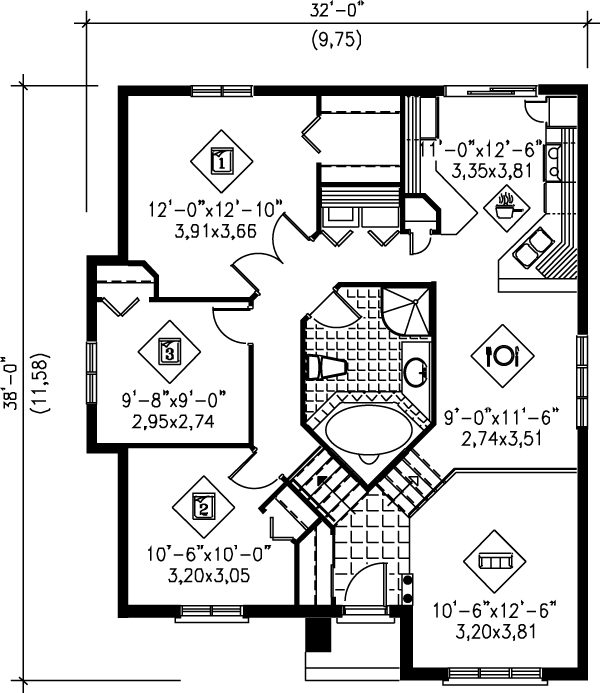 European Floor Plan - Main Floor Plan #25-1007