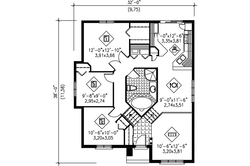 Home Plan - Floor Plan - Main Floor for European House Plan #25-1007 - 3 bed, 1 bath
