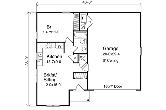 Floor Plan - Main Floor for Traditional House Plan #22-416 - 1 bed, 1 bath