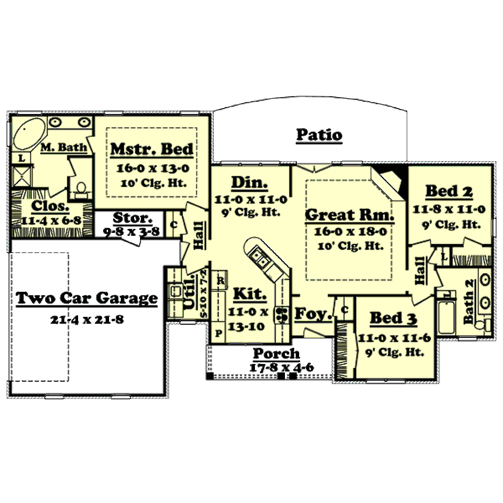 Country Style House Plan 3 Beds 2 Baths 1600 Sq Ft Plan 430 18