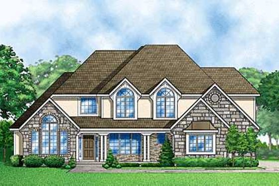 Exterior - Front Elevation for European House Plan #67-228 - 4 bed, 4 bath