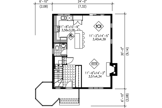 Floor Plan - Main Floor for Farmhouse House Plan #25-2025 - 3 bed, 1.5 bath