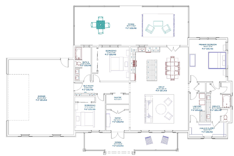 House Blueprint - Floor Plan - Main Floor for Farmhouse House Plan #1109-22 - 3 bed, 2 bath