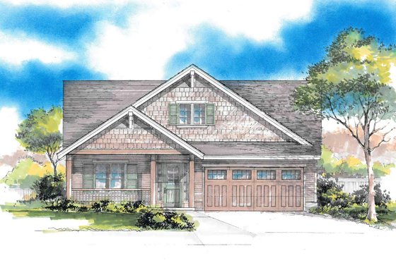 Exterior - Front Elevation for Bungalow House Plan #53-434 - 3 bed, 2 bath