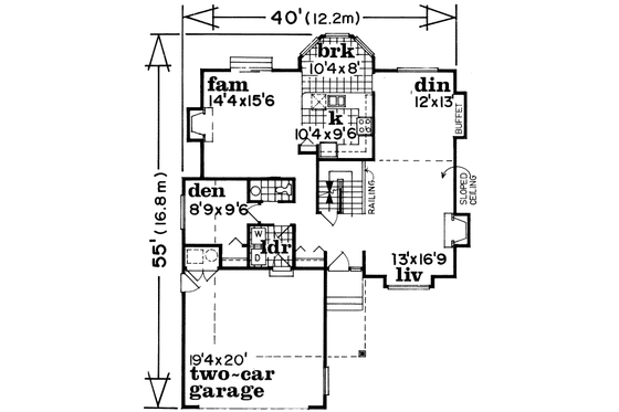 Floor Plan - Main Floor for Traditional House Plan #47-543 - 3 bed, 2.5 bath