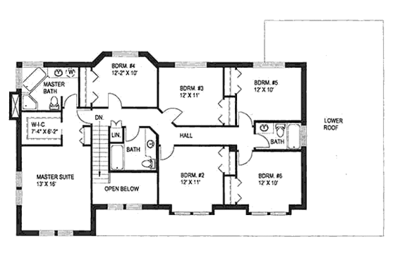 Floor Plan - Upper Floor for Traditional House Plan #117-139 - 6 bed, 4 bath