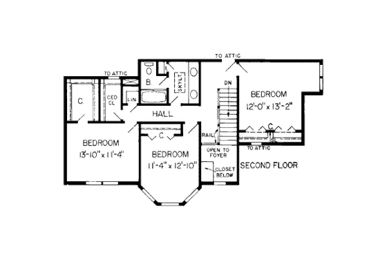 Floor Plan - Upper Floor for Traditional House Plan #312-122 - 4 bed, 2.5 bath