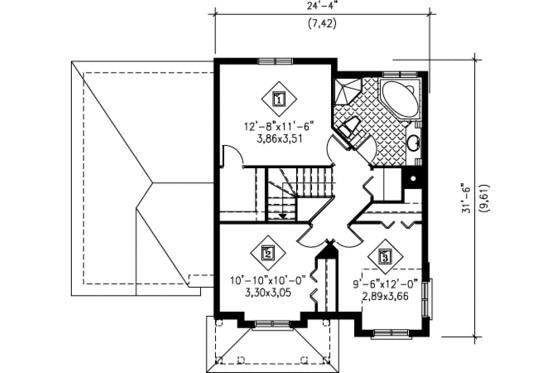 Floor Plan - Upper Floor for European House Plan #25-4181 - 3 bed, 1.5 bath