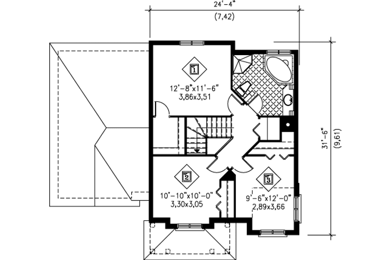 Dream House Plan - Floor Plan - Upper Floor for European House Plan #25-4181 - 3 bed, 1.5 bath