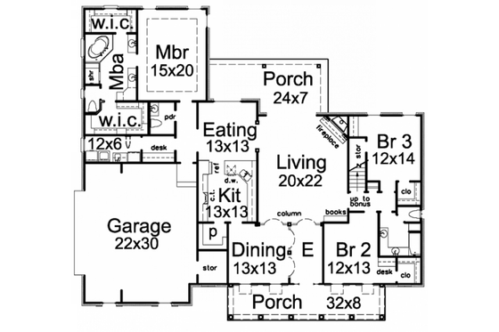 Floor Plan - Main Floor for Southern House Plan #15-252 - 3 bed, 2.5 bath