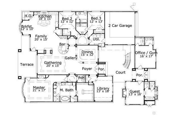 Floor Plan - Main Floor for European House Plan #411-834 - 3 bed, 3.5 bath