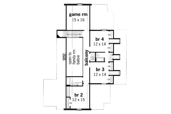 Floor Plan - Upper Floor for Southern House Plan #45-173 - 4 bed, 3.5 bath