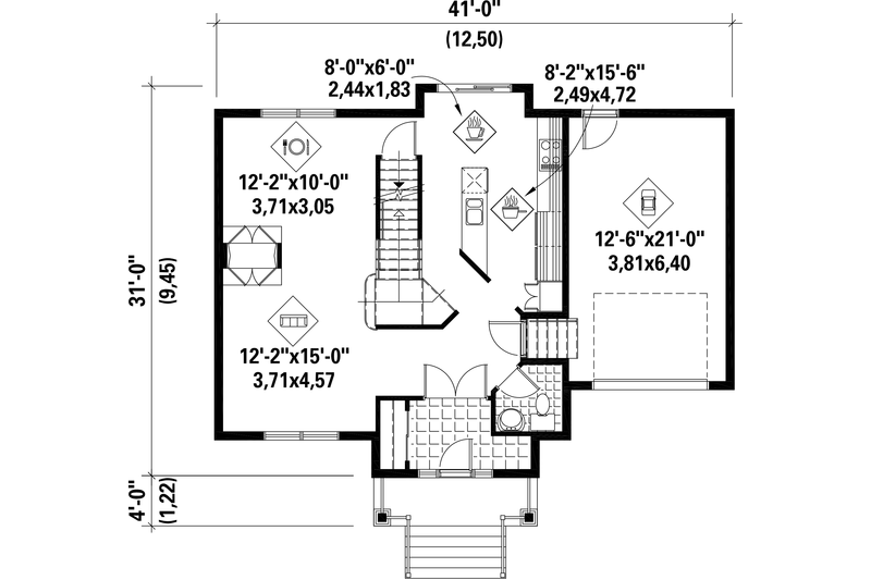 Architectural House Design - Floor Plan - Main Floor for Traditional House Plan #25-4579 - 3 bed, 1 bath