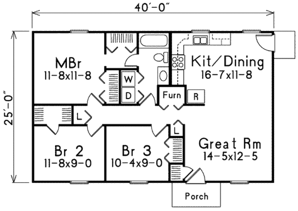 Traditional Style House Plan 3 Beds 1 Baths 1000 Sqft Plan 57 221