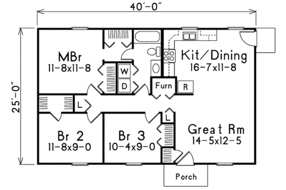 Floor Plan - Main Floor for Traditional House Plan #57-221 - 3 bed, 1 bath