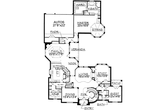 Floor Plan - Main Floor for European House Plan #141-147 - 5 bed, 4.5 bath