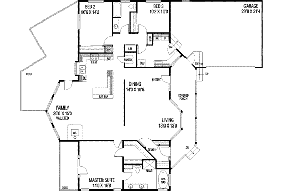 Floor Plan - Main Floor for Bungalow House Plan #60-335 - 3 bed, 2 bath