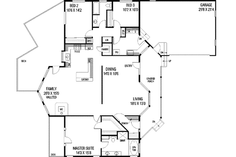 Home Plan - Floor Plan - Main Floor for Bungalow House Plan #60-335 - 3 bed, 2 bath