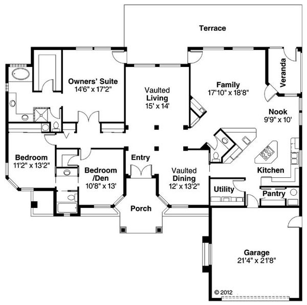 Architectural House Design - Mediterranean Floor Plan - Main Floor Plan #124-429