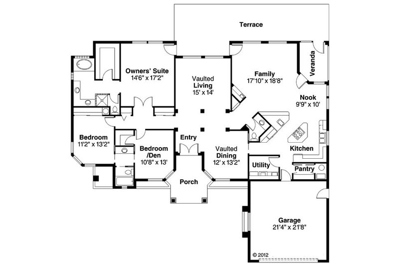 Home Plan - Floor Plan - Main Floor for Mediterranean House Plan #124-429 - 3 bed, 2.5 bath