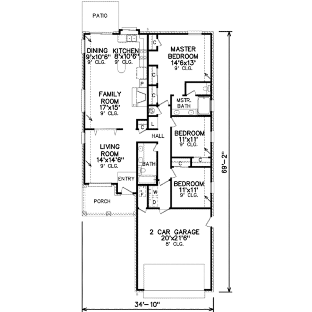 Traditional Style House Plan - 3 Beds 2 Baths 1550 Sq/Ft Plan #65-313 ...