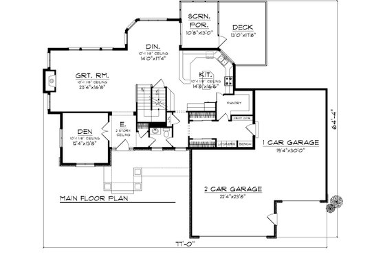 Floor Plan - Main Floor for Craftsman House Plan #70-1062 - 4 bed, 3.5 bath