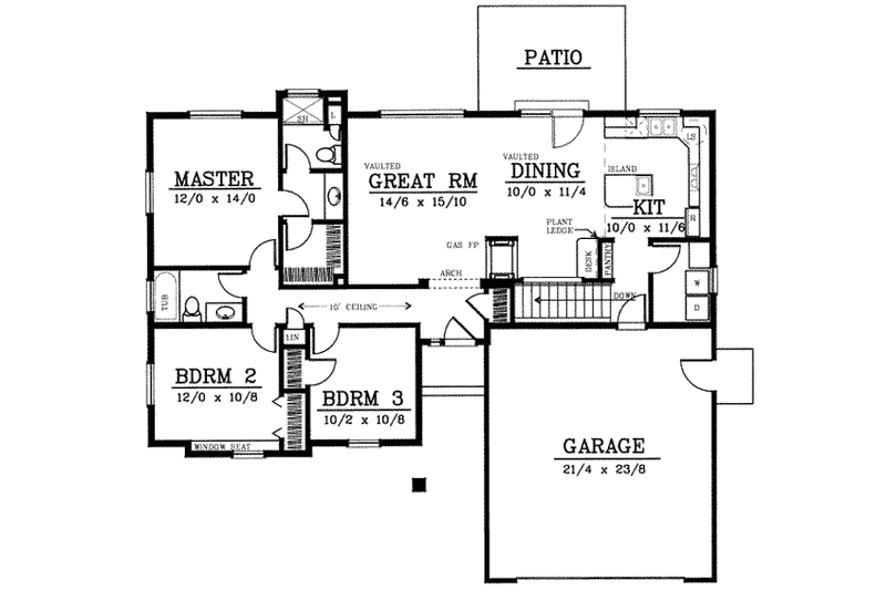 House Blueprint - Floor Plan - Main Floor for Traditional House Plan #91-108 - 3 bed, 2 bath
