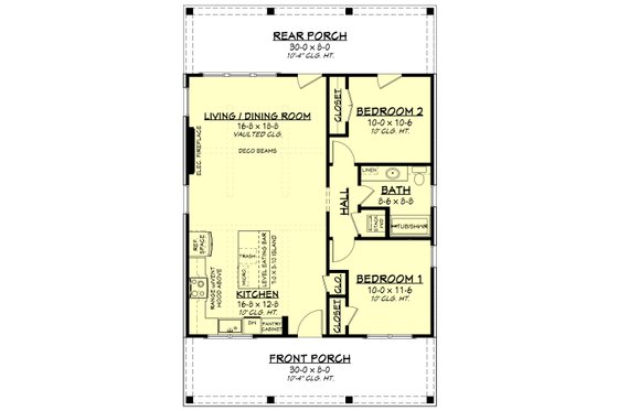 Floor Plan - Main Floor for Farmhouse House Plan #430-277 - 2 bed, 1 bath
