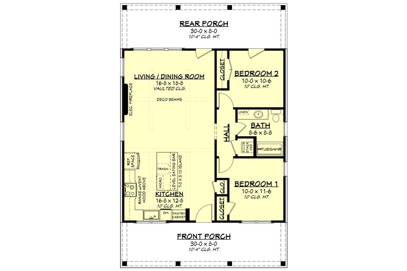 House Design - Floor Plan - Main Floor for Farmhouse House Plan #430-277 - 2 bed, 1 bath