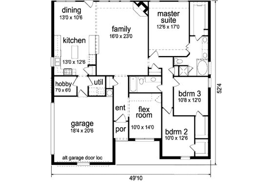 Floor Plan - Main Floor for Traditional House Plan #84-313 - 3 bed, 2 bath