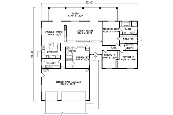 Floor Plan - Main Floor for Traditional House Plan #1-1465 - 4 bed, 3 bath