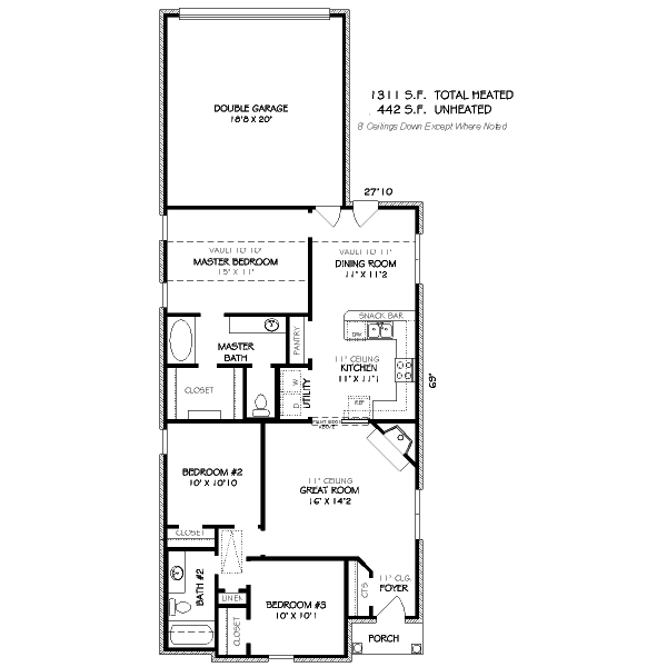 Floor Plan - Main Floor for European House Plan #424-74 - 3 bed, 2 bath
